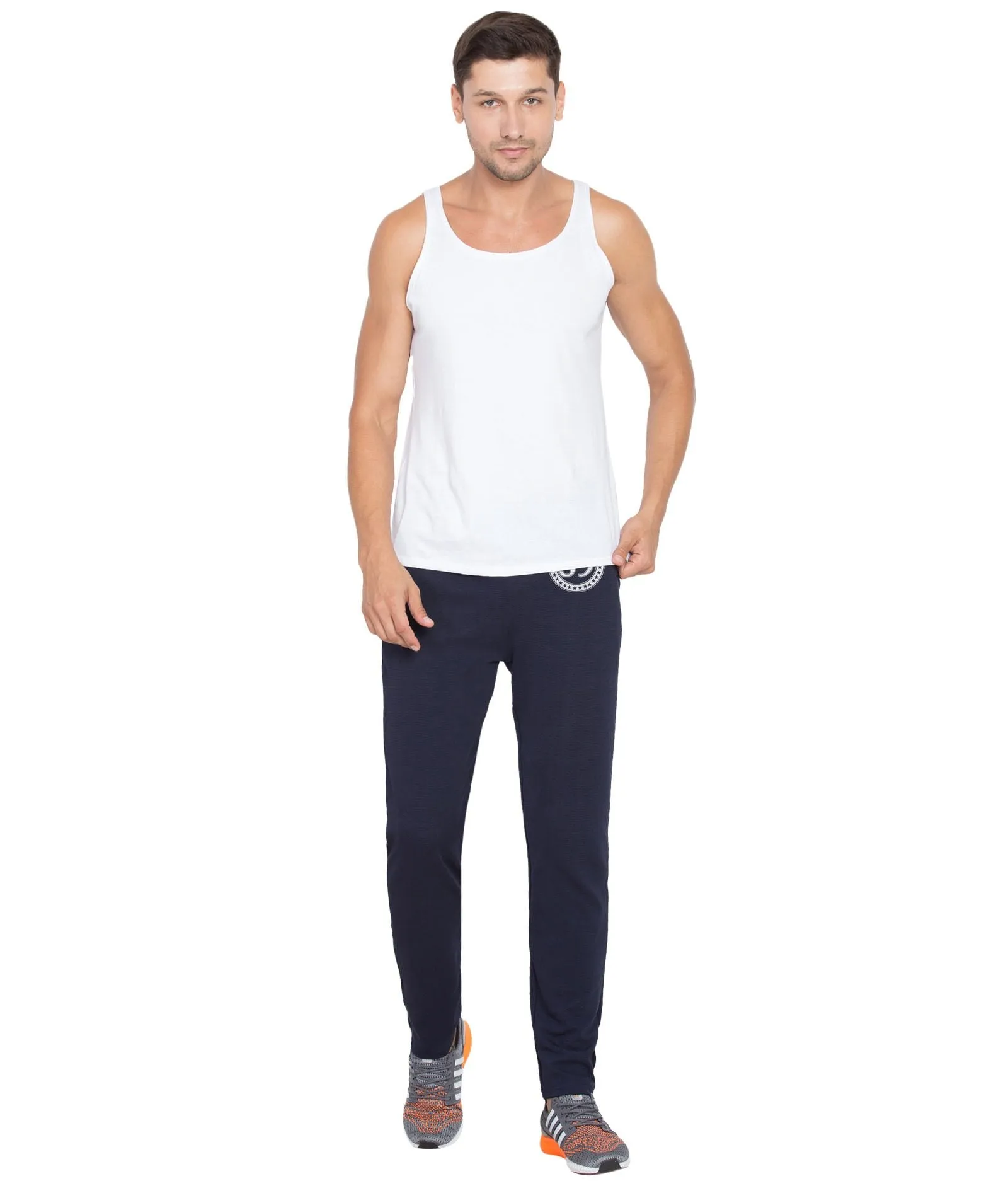 American-Elm Navy Blue Dri Fit Slim Fit Gym Stylish Printed Track Pant for Men