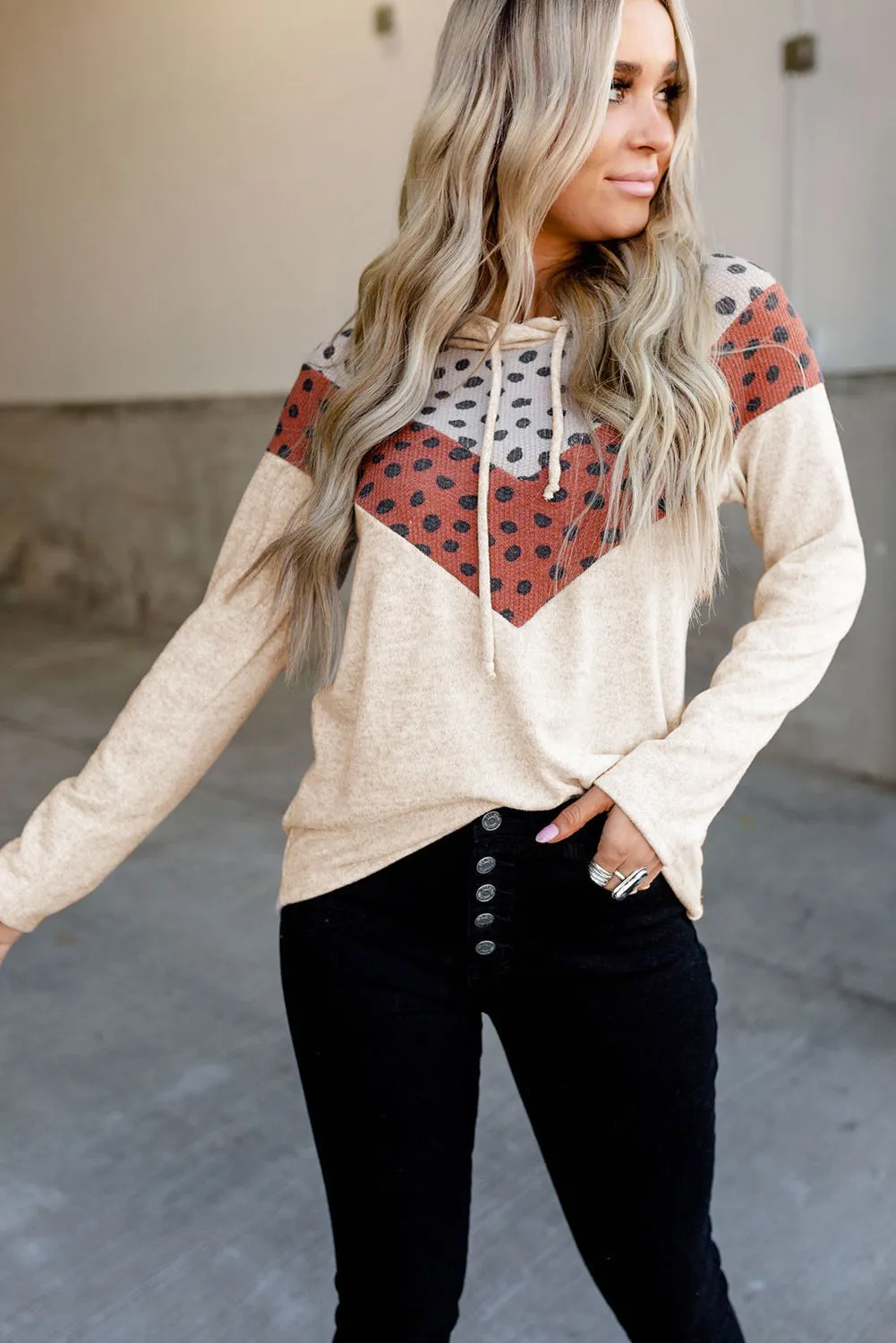 Animal Print Color Block Long Sleeve Hoodie