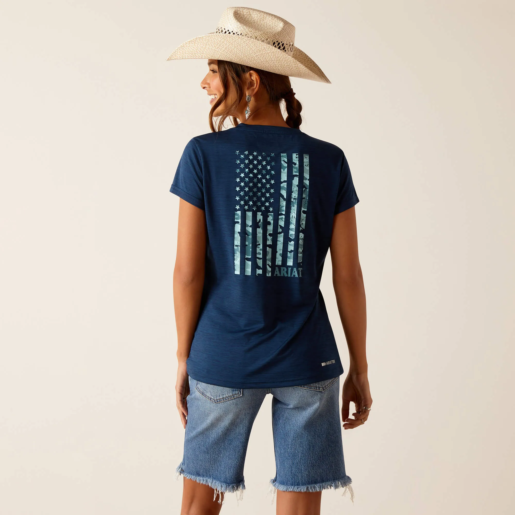 Ariat Ladies Navy Laguna Patriot Flag V-Neck T-Shirt