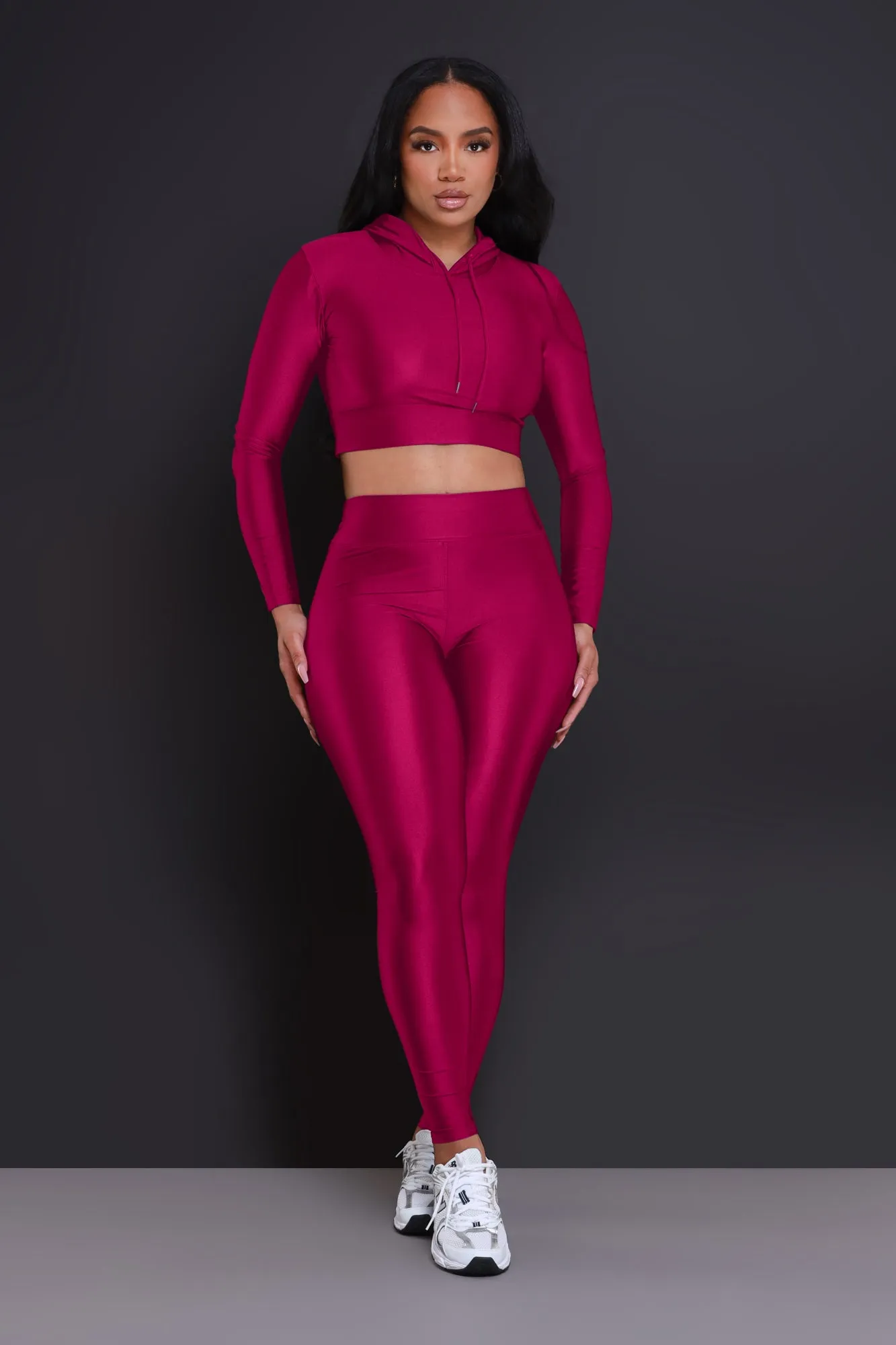 Big Ego Cropped Hooded Legging Set - Neon Fuchsia