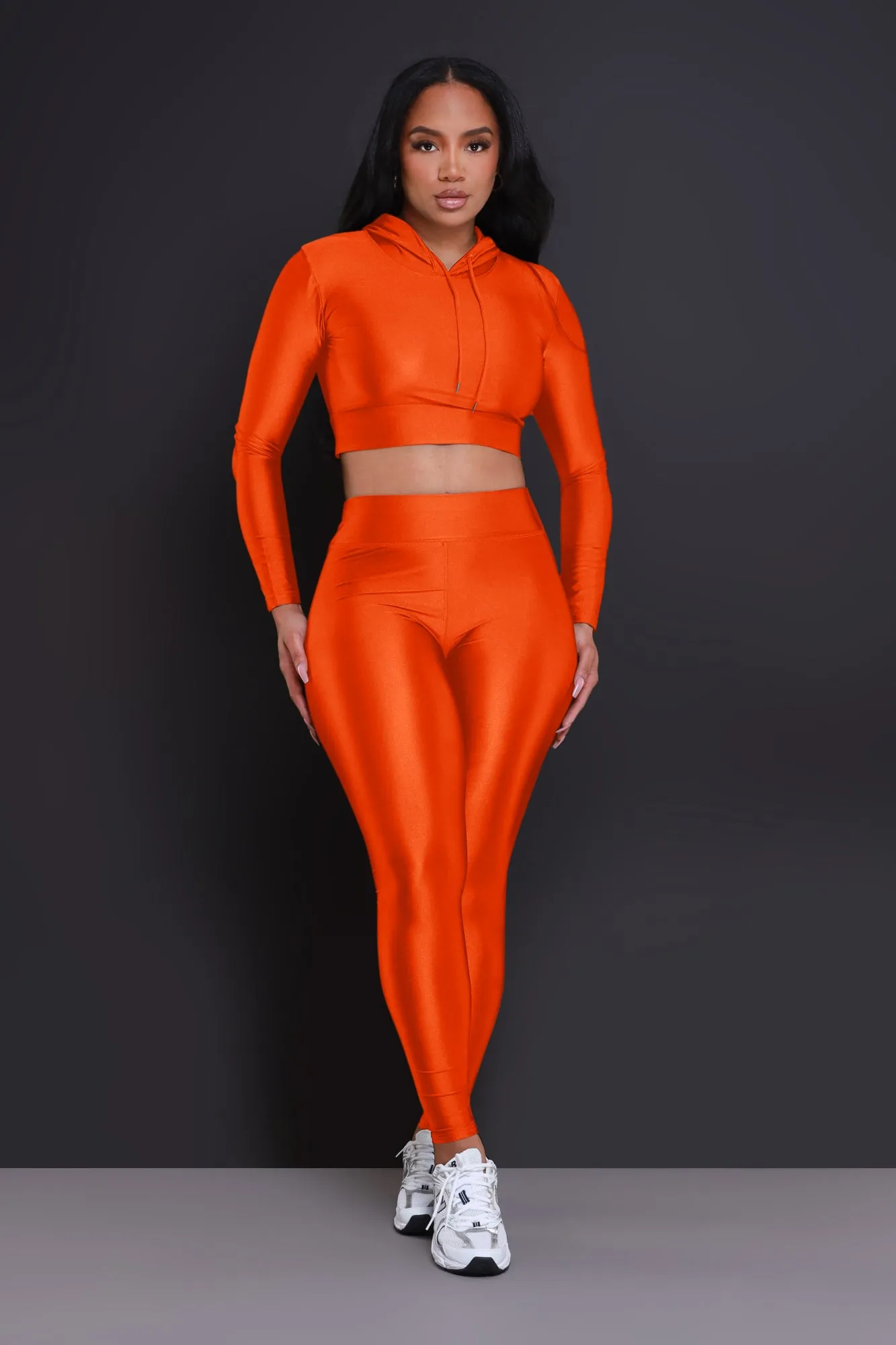 Big Ego Cropped Hooded Legging Set - Neon Orange