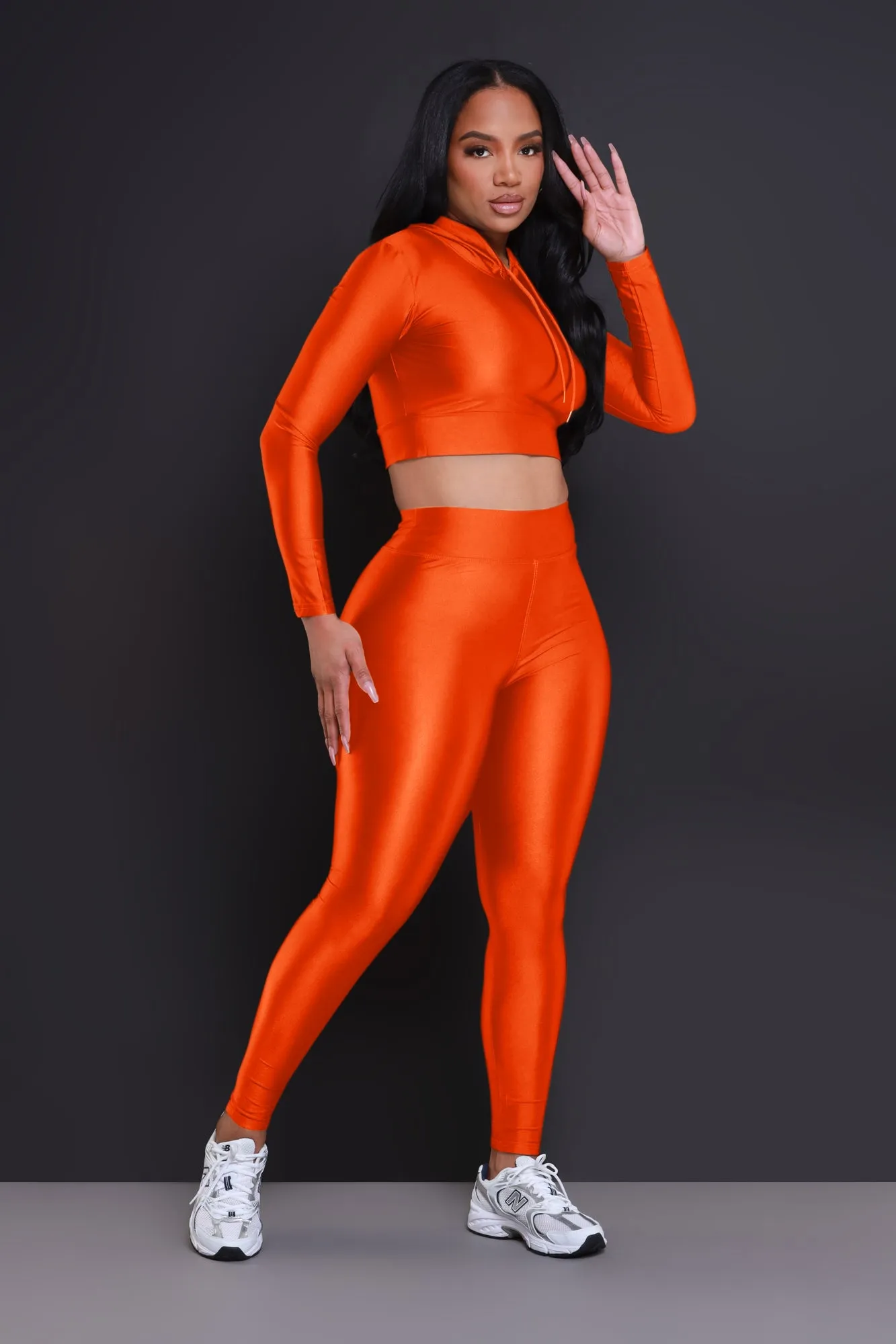 Big Ego Cropped Hooded Legging Set - Neon Orange