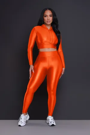 Big Ego Cropped Hooded Legging Set - Neon Orange