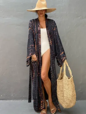 Bikini Cover Up, Tie Dye Printed Swimsuit Cape, Bohemian Beach Kimono Dresses