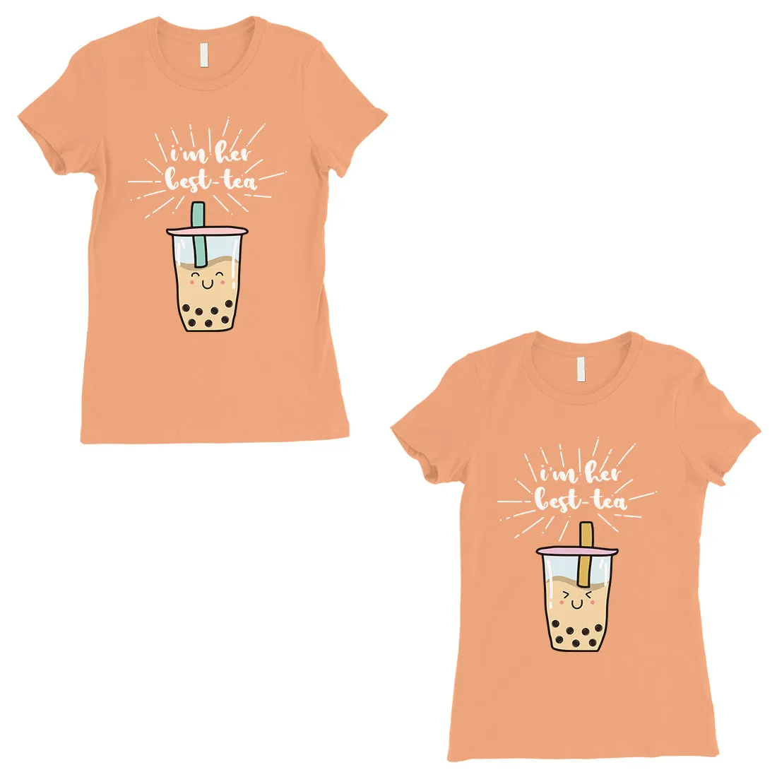 Boba Milk Best-Tea BFF Gift Matching Shirts Womens Peach T-Shirt