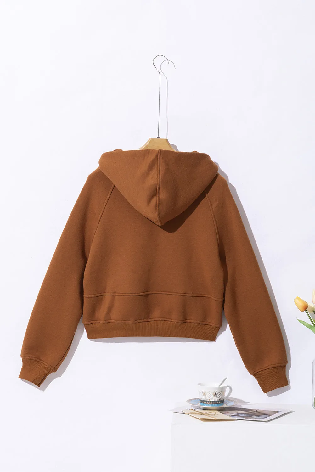 Brown Quarter Zip Kangaroo Pocket Hoodie