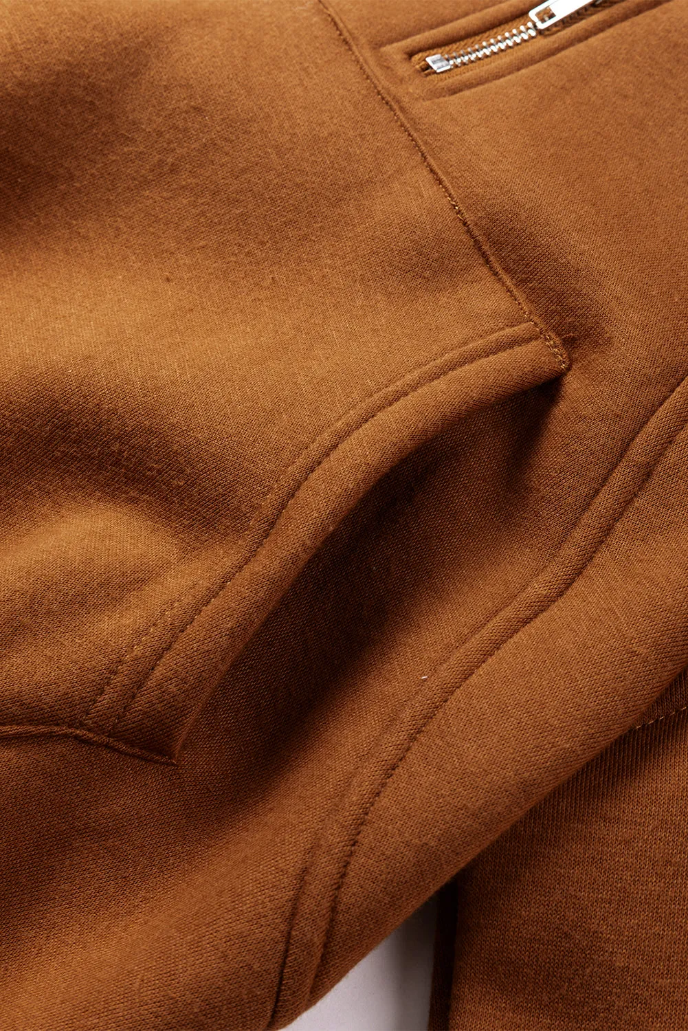 Brown Quarter Zip Kangaroo Pocket Hoodie