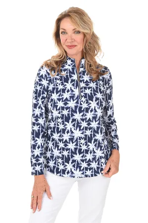 Brushstroke Palms Cooling UPF50  Mock Neck Top