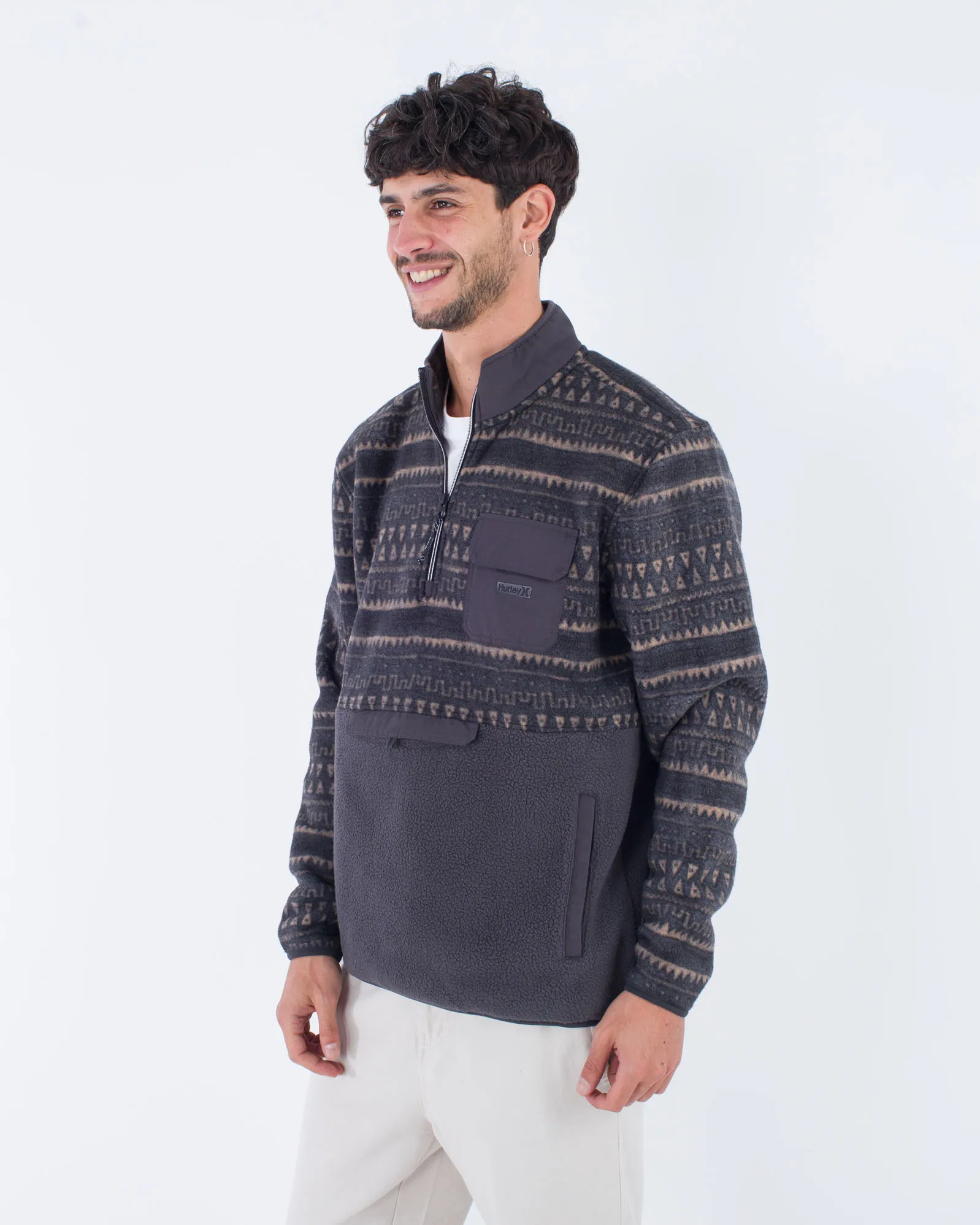 Burrito Sherpa Track 1/4 Zip Fleece Jacket in Black