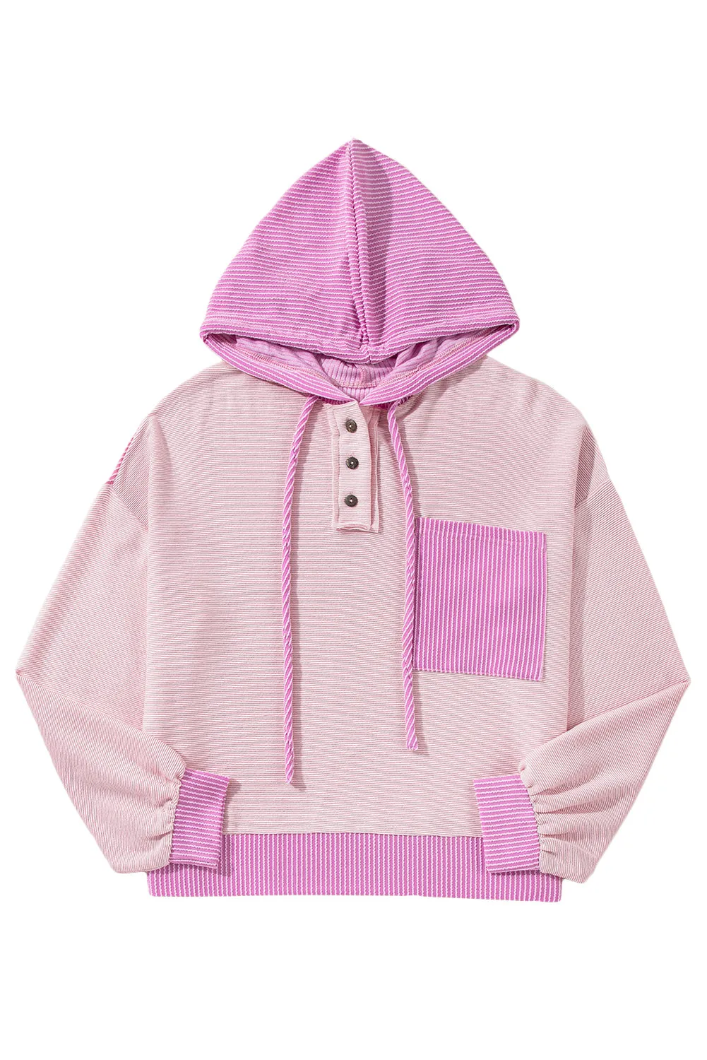 Corded Colorblock Patch Pocket Drawstring Hoodie