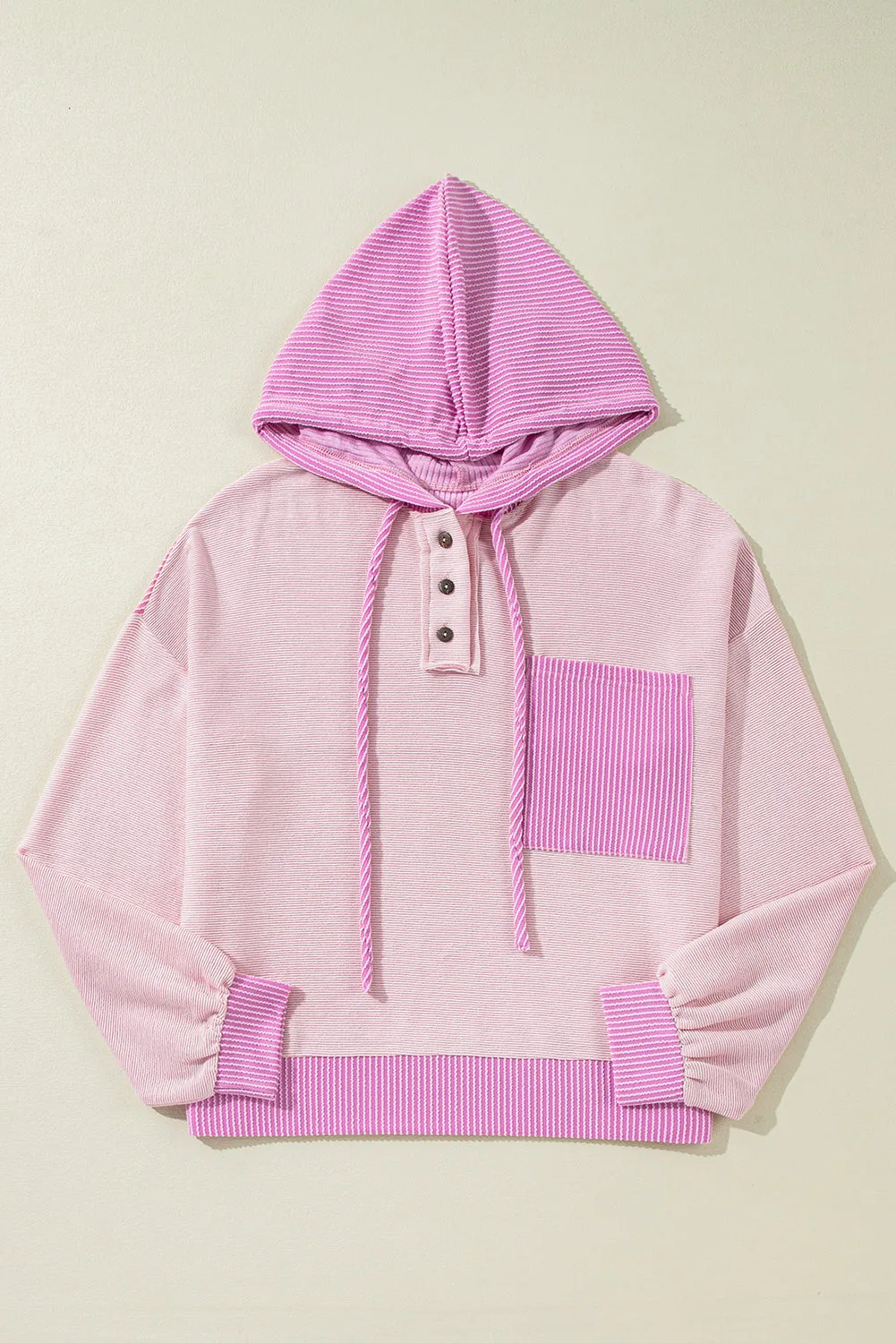 Corded Colorblock Patch Pocket Drawstring Hoodie