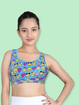 Cotton Yoga Bra with Double-Layer Broad Straps | Non-Padded Beginner Bra | Smiley Print