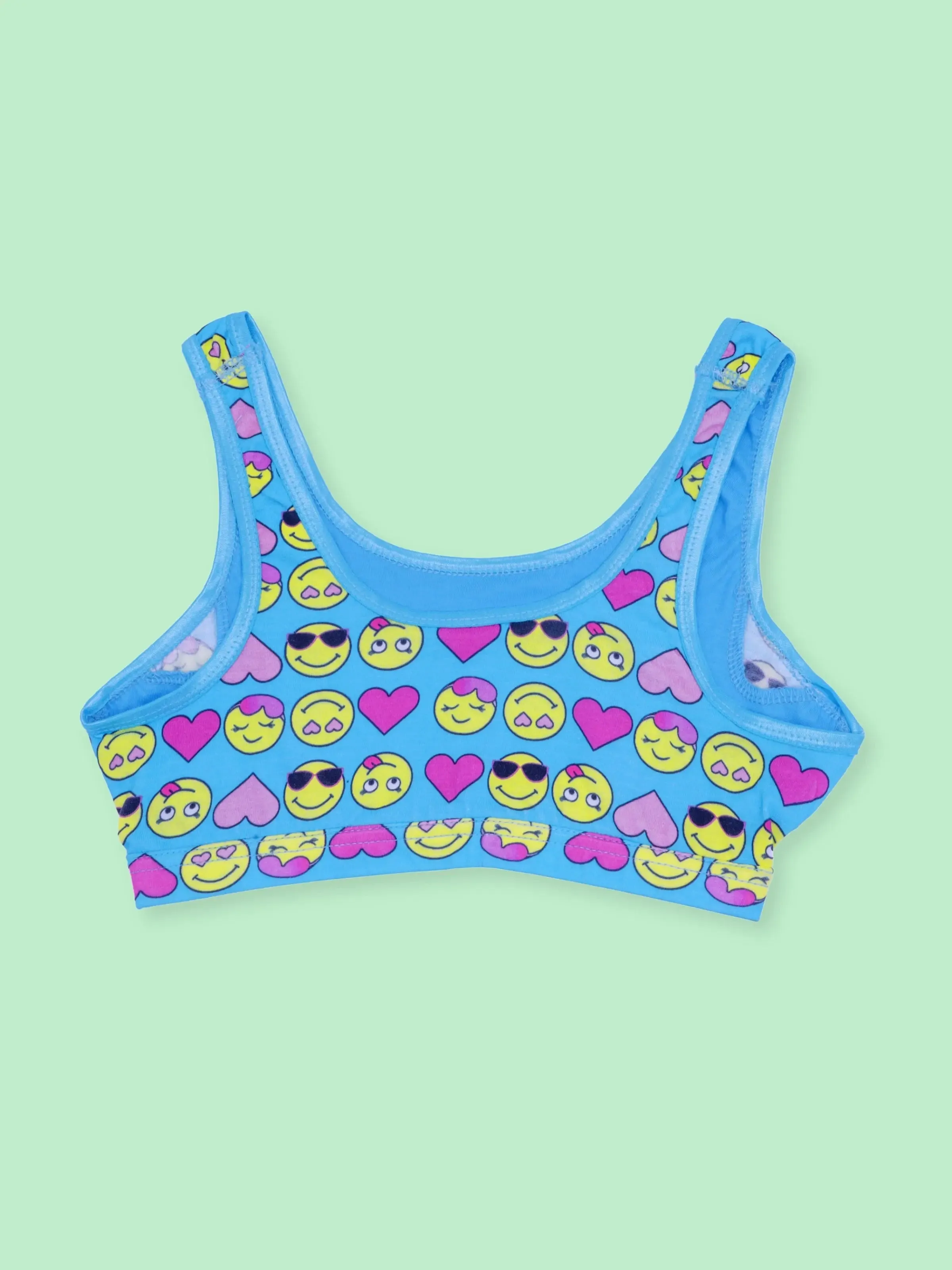 Cotton Yoga Bra with Double-Layer Broad Straps | Non-Padded Beginner Bra | Smiley Print