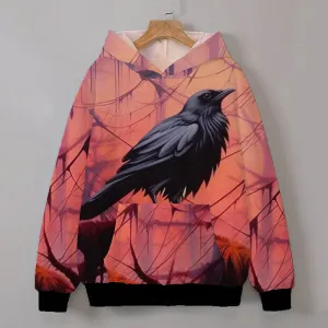 Crow Pattern Casual Cotton Blend Hoodie