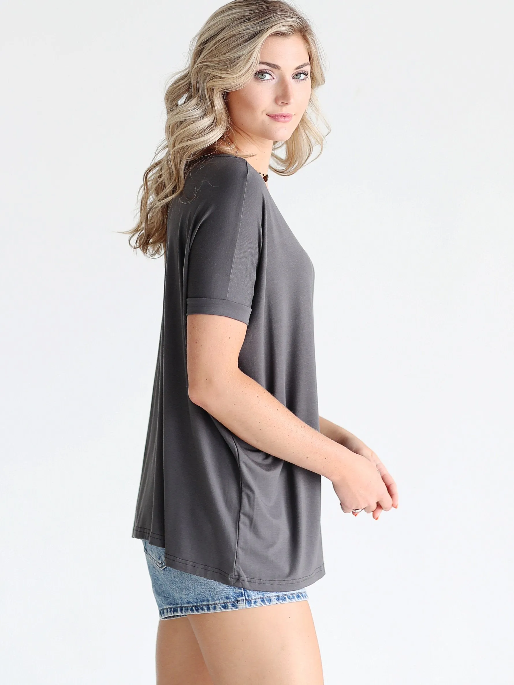 Dark Gray Short Sleeve Top