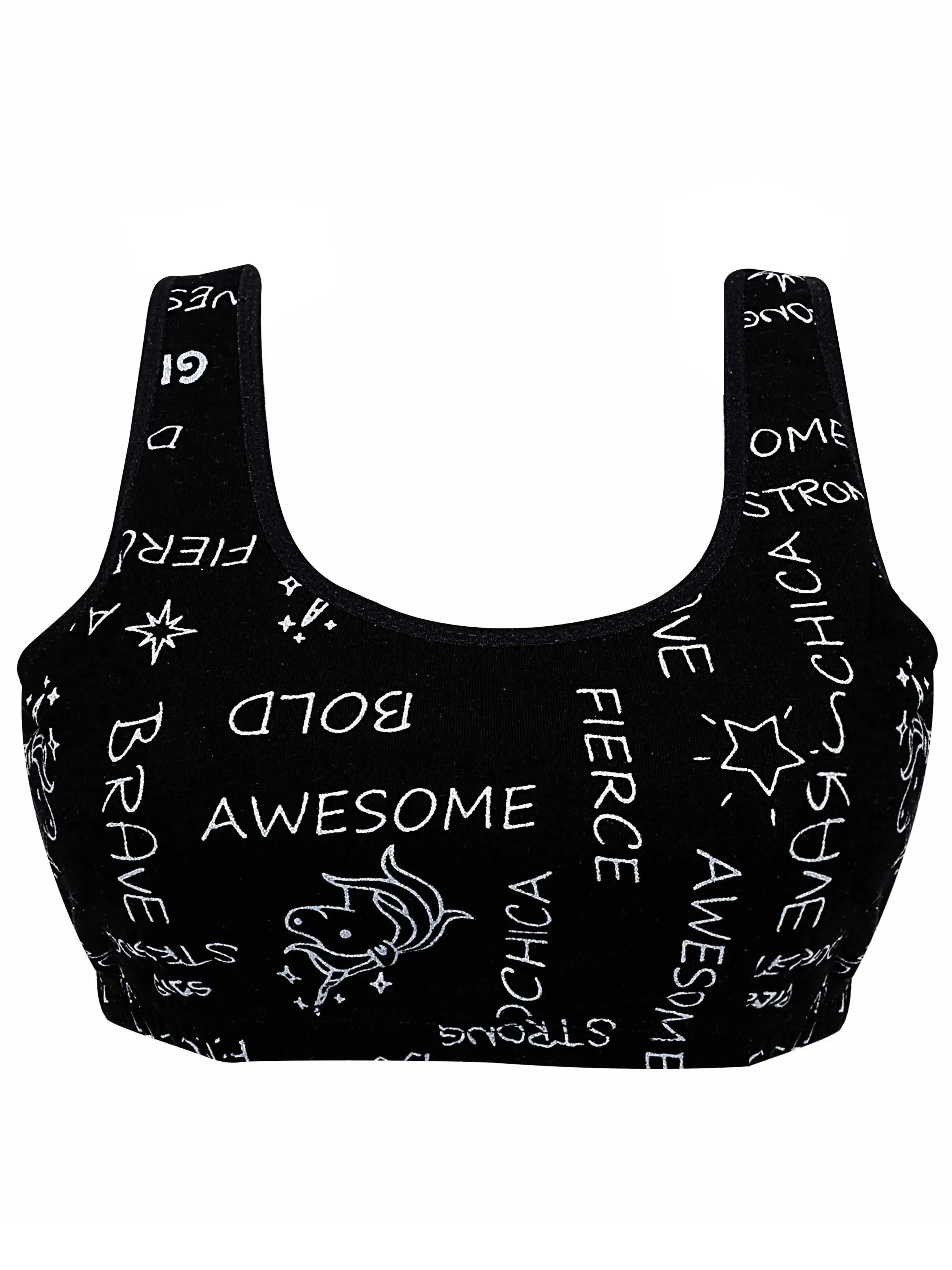 Double-Layer Broad Strap Cotton Athletic Bra | Non-Padded | Printed