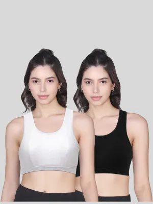 Double-Layer Broad Strap Cotton Fitness Bra | Non-Padded | Solid Colors