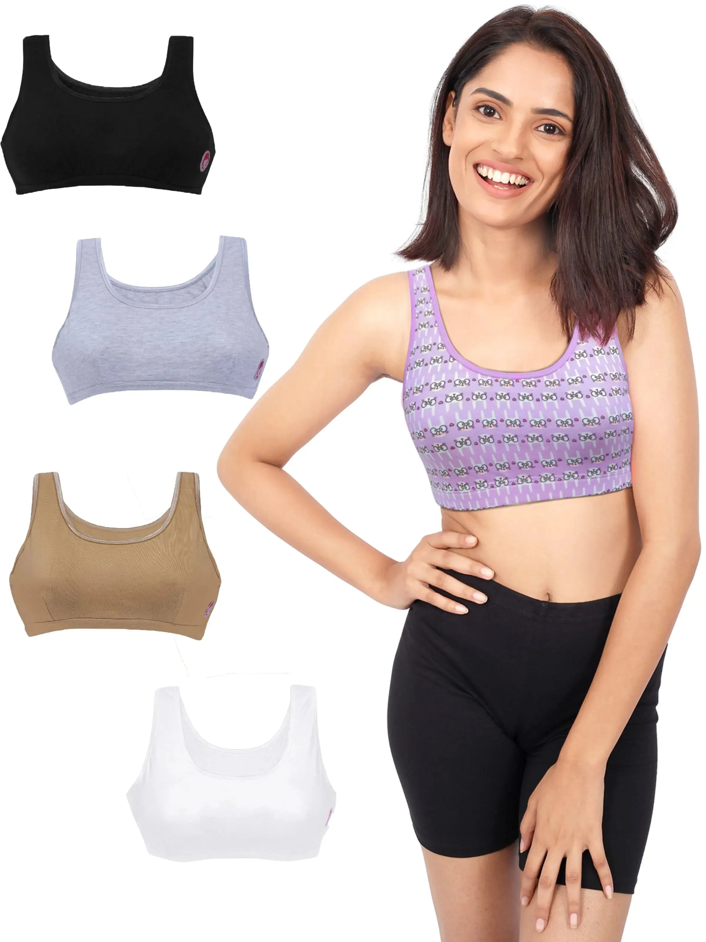 Double-Layer Broad Strap Cotton Yoga Bra | Non-Padded Bra for Young Women | Printed & Solid Options