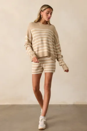 Espresso Dream Taupe And Ivory Stripe Knit Shorts