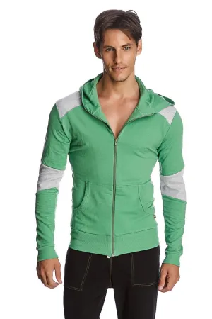 Form-fit Crossover Yoga Track Performance Hoodie (Bamboo Green & Grey)