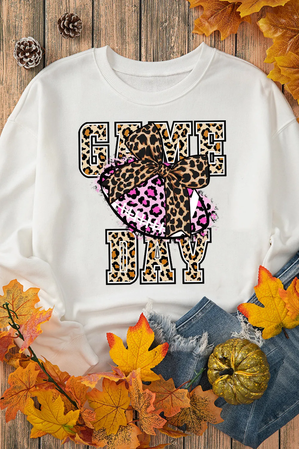 Game Day Crew Neck Bow Rugby Pattern Pullover Sweatshirt