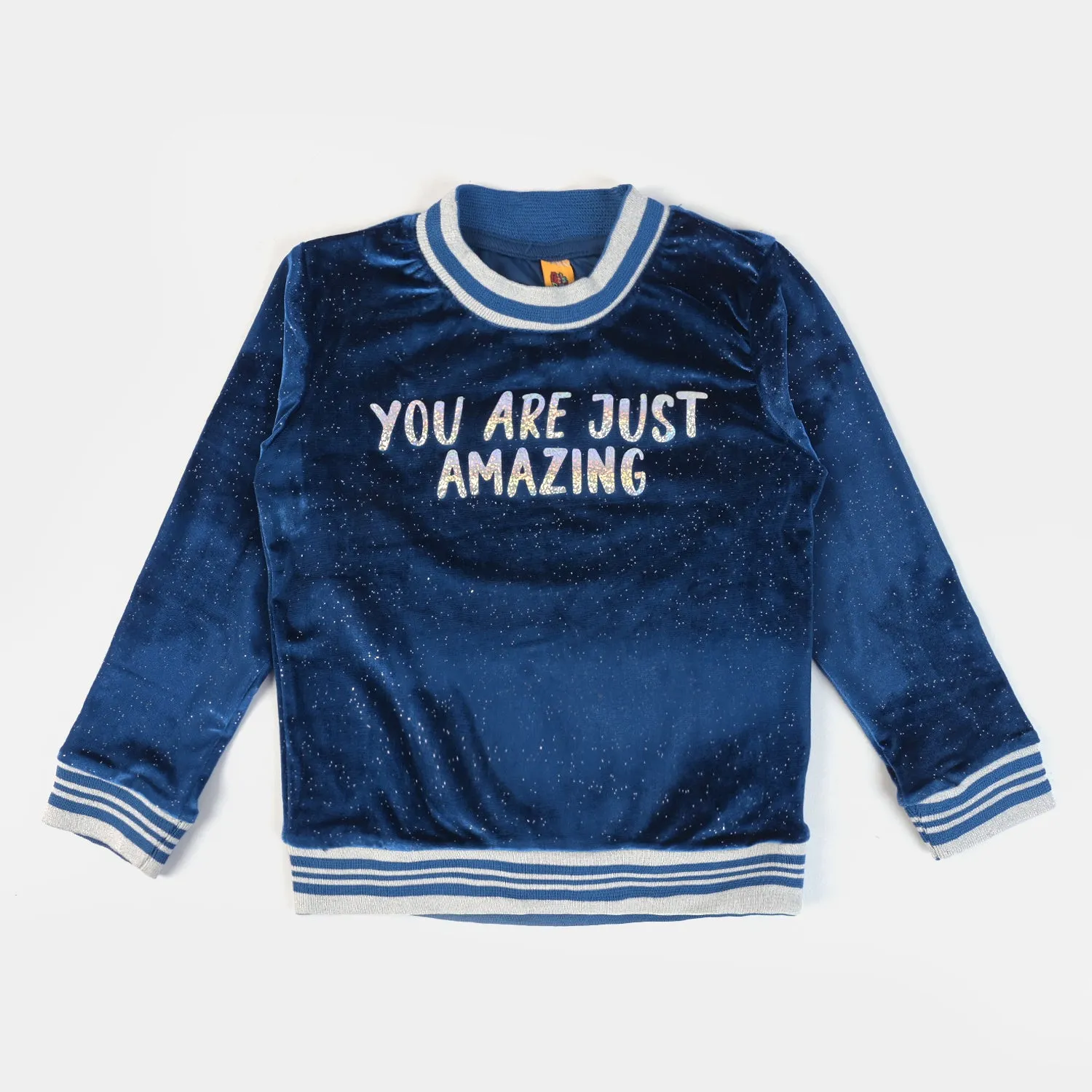 Girls Velvet Sweatshirt Just Amazing-Blue