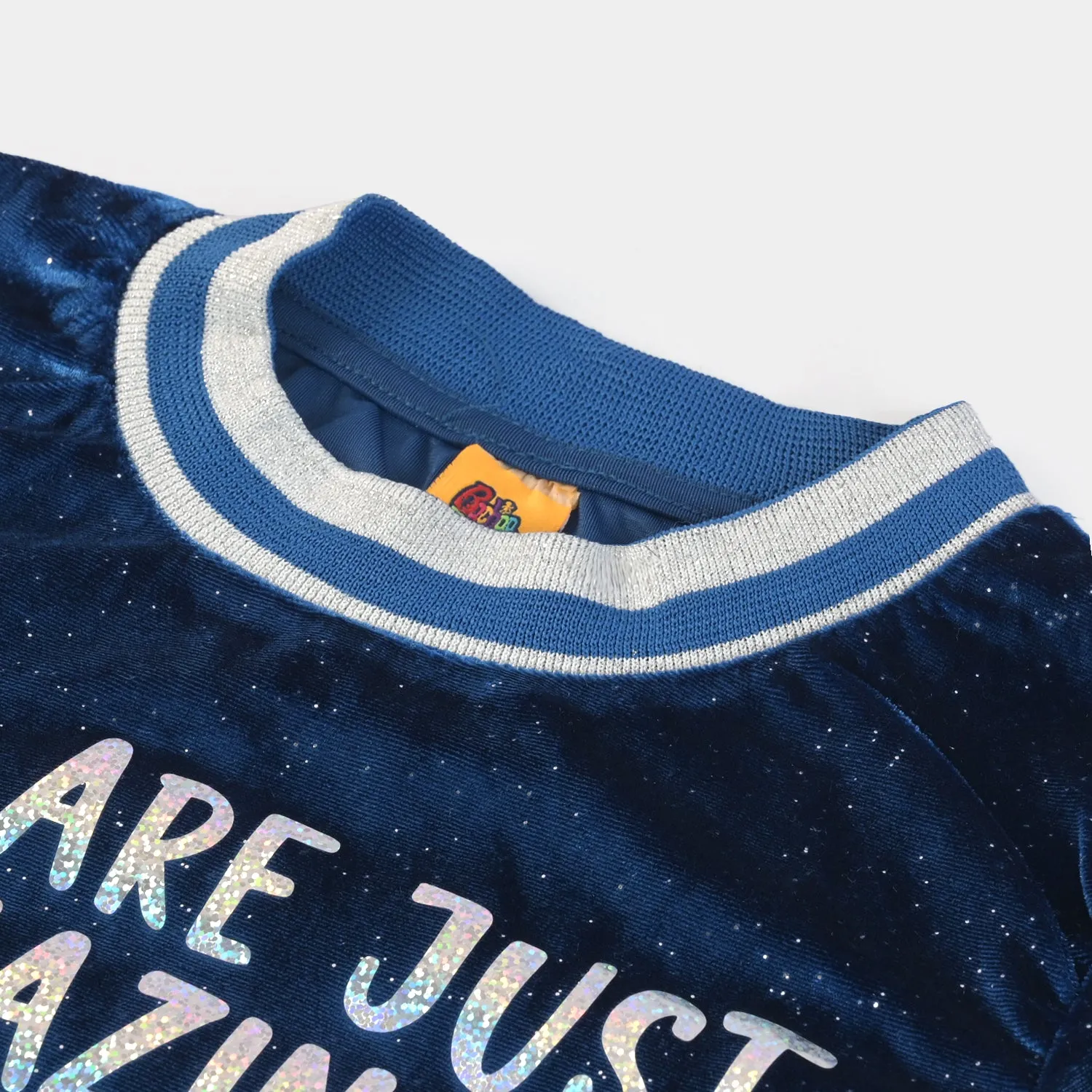 Girls Velvet Sweatshirt Just Amazing-Blue