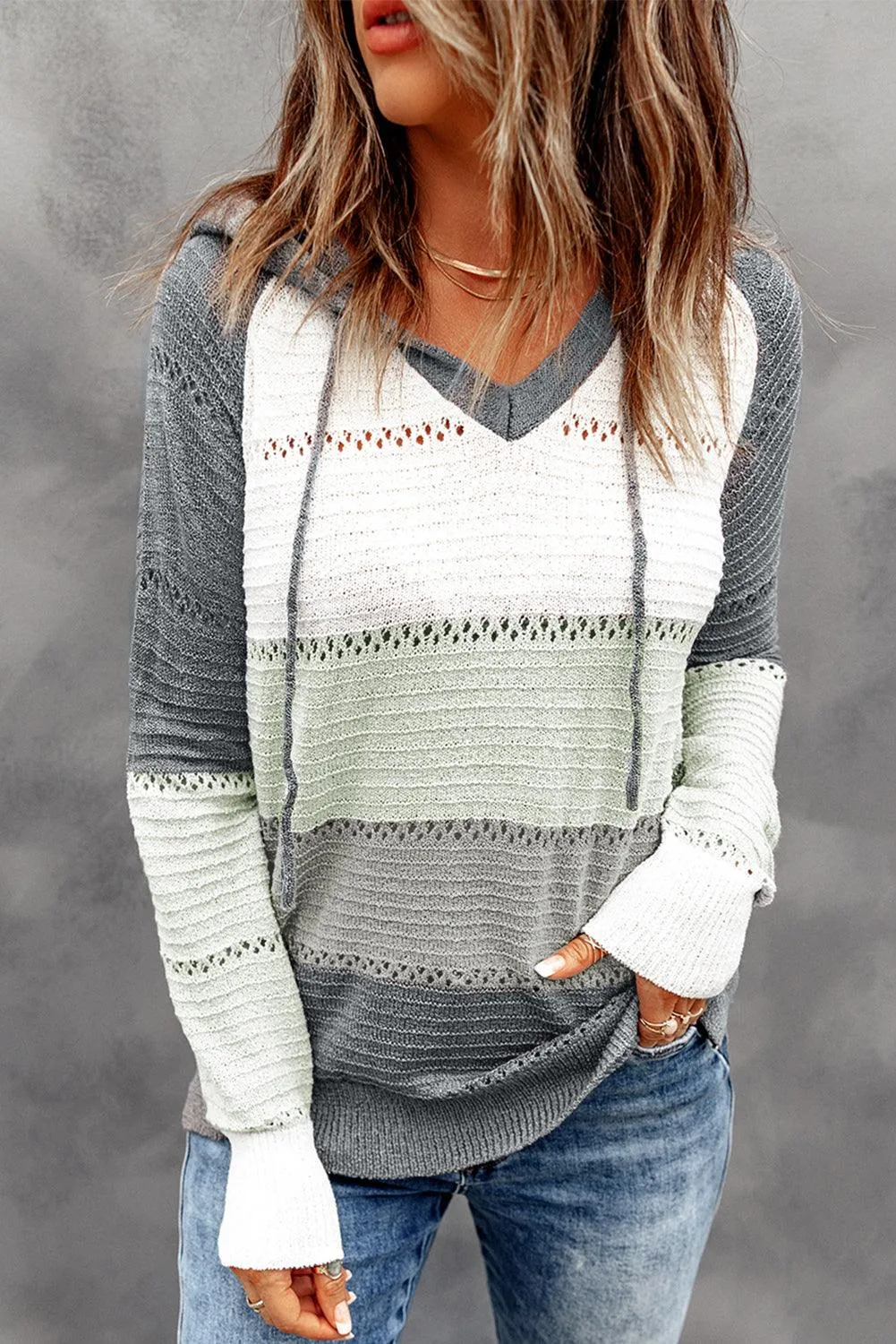 Gray Beach Bonfire Knitted Hoodie