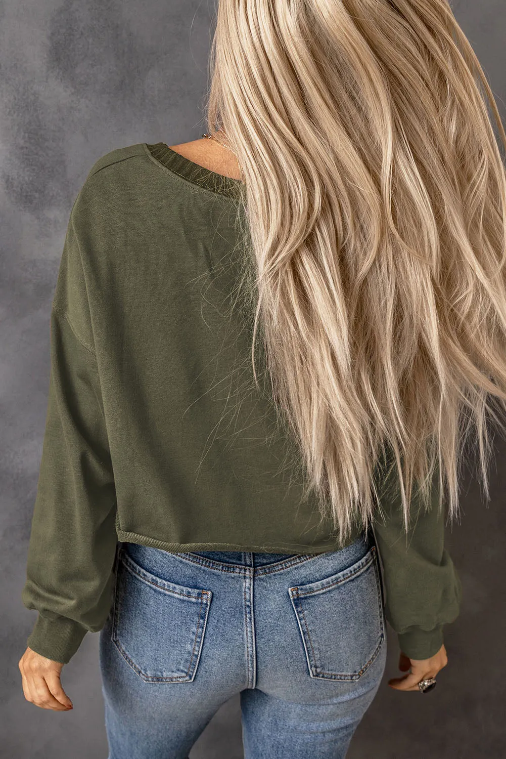 Green Drop Shoulder Cropped Sweatshirt