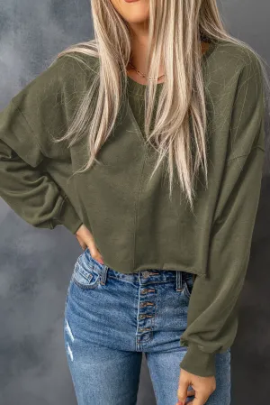 Green Drop Shoulder Cropped Sweatshirt