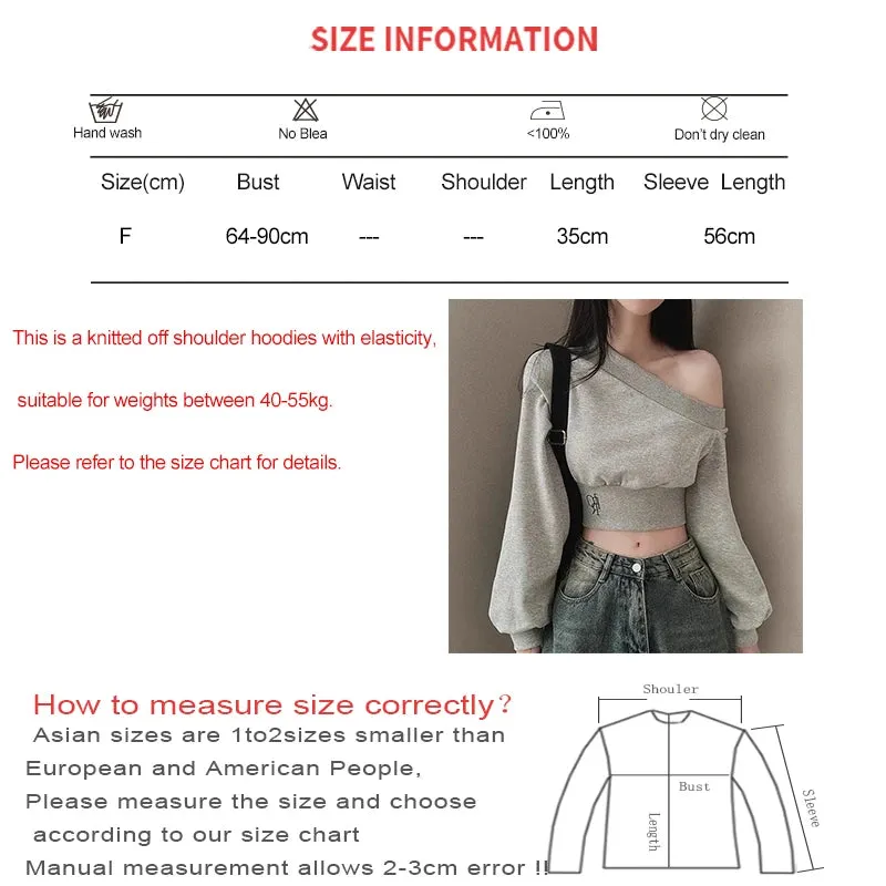 HELIAR Women Irregular Off Shoulder Hoodies Long Sleeve Sexy Crop Top Streetwear Pullovers Sweatshirt 2024 Autumn Winter