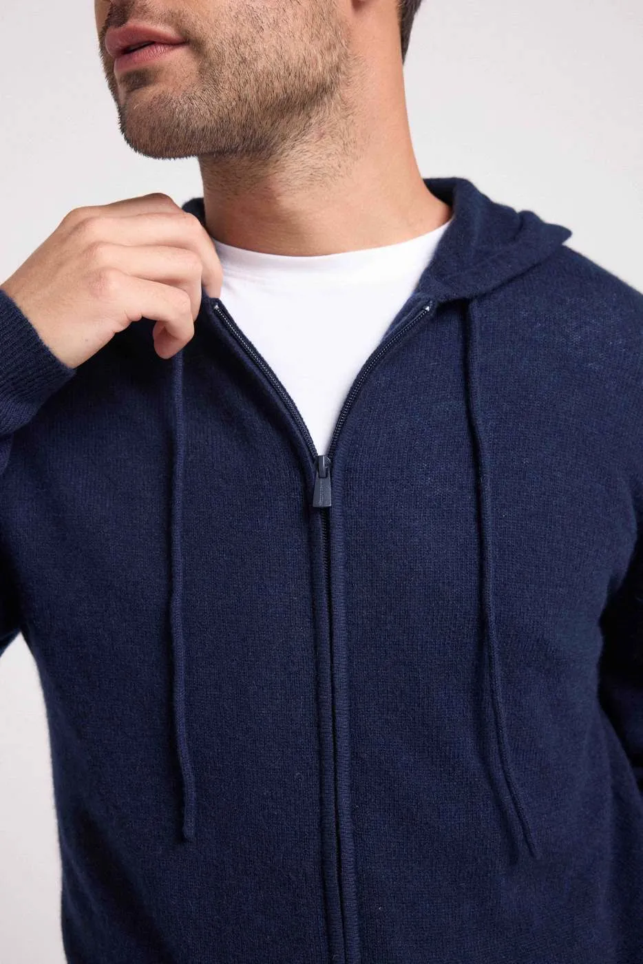 Hoodie Zippe Hugo - Bleu Marine - 100% Cachemire Oeko-Tex - Homme