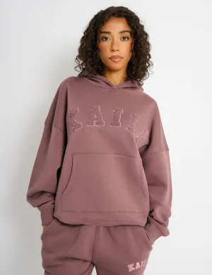 Kaiia Borg Slogan Oversized Hoodie Rose