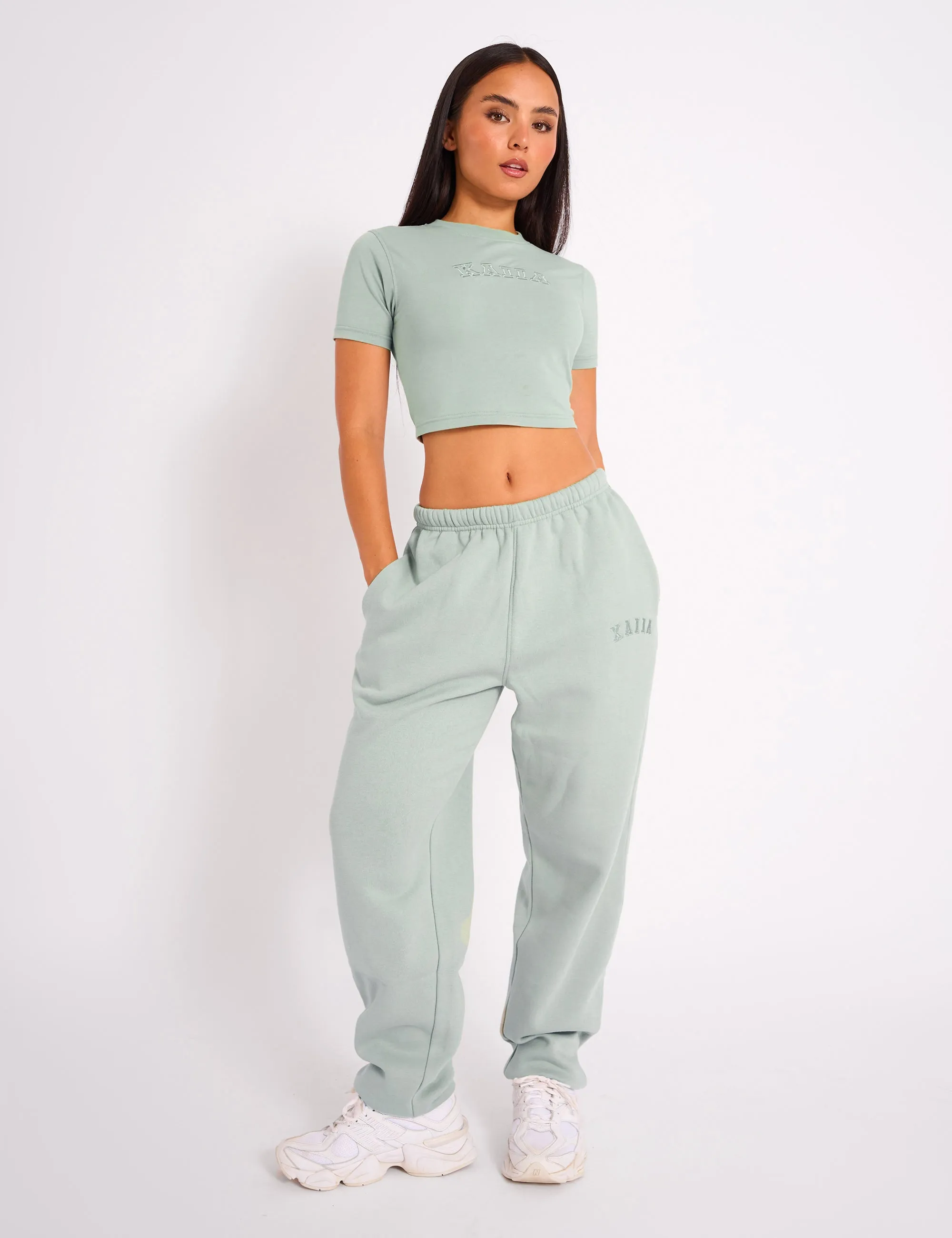 Kaiia Logo Cuffed Joggers Sage Green