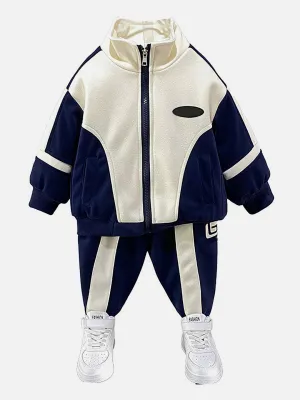 Little Surprise Box, Casual Navy & Cream 2Pcs Track Suit Set For Boys,Kids & Tweens