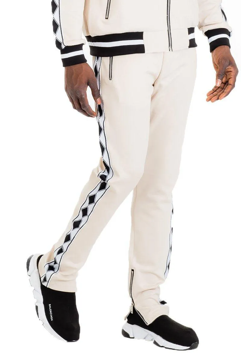 Mens Beige Diamond Tape Track Pants