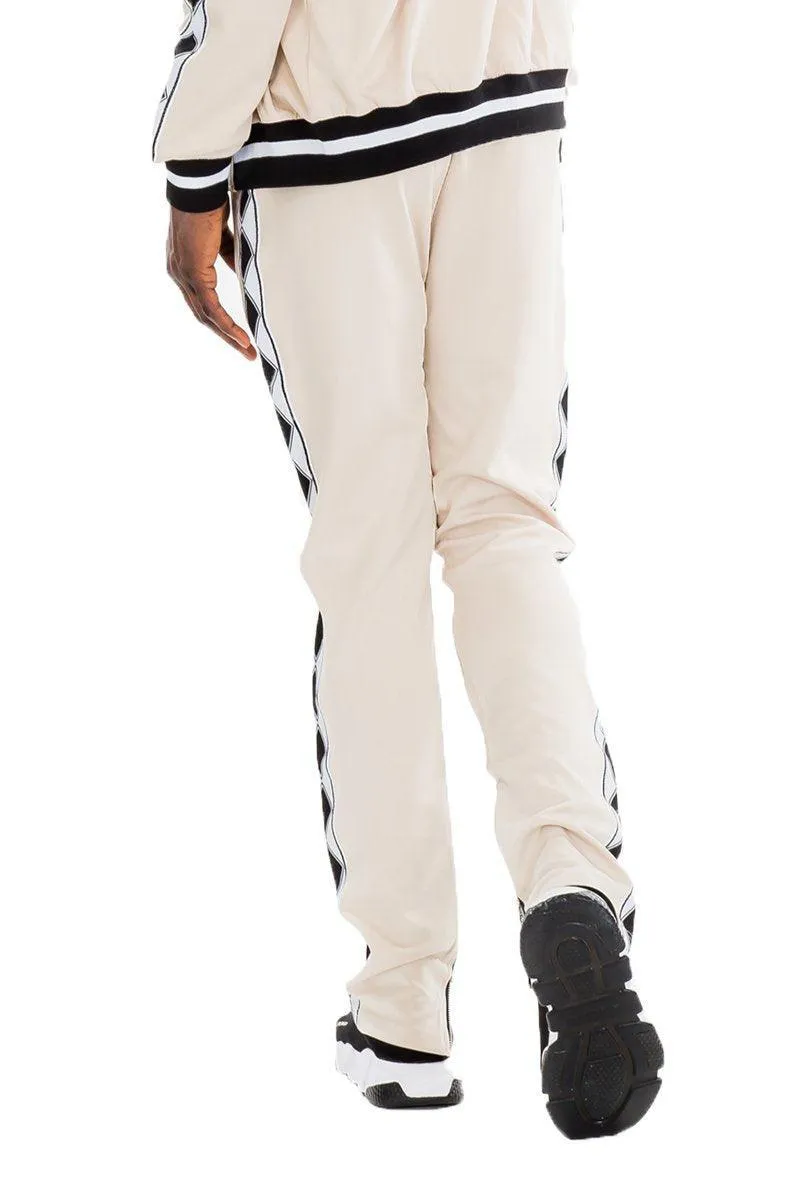 Mens Beige Diamond Tape Track Pants