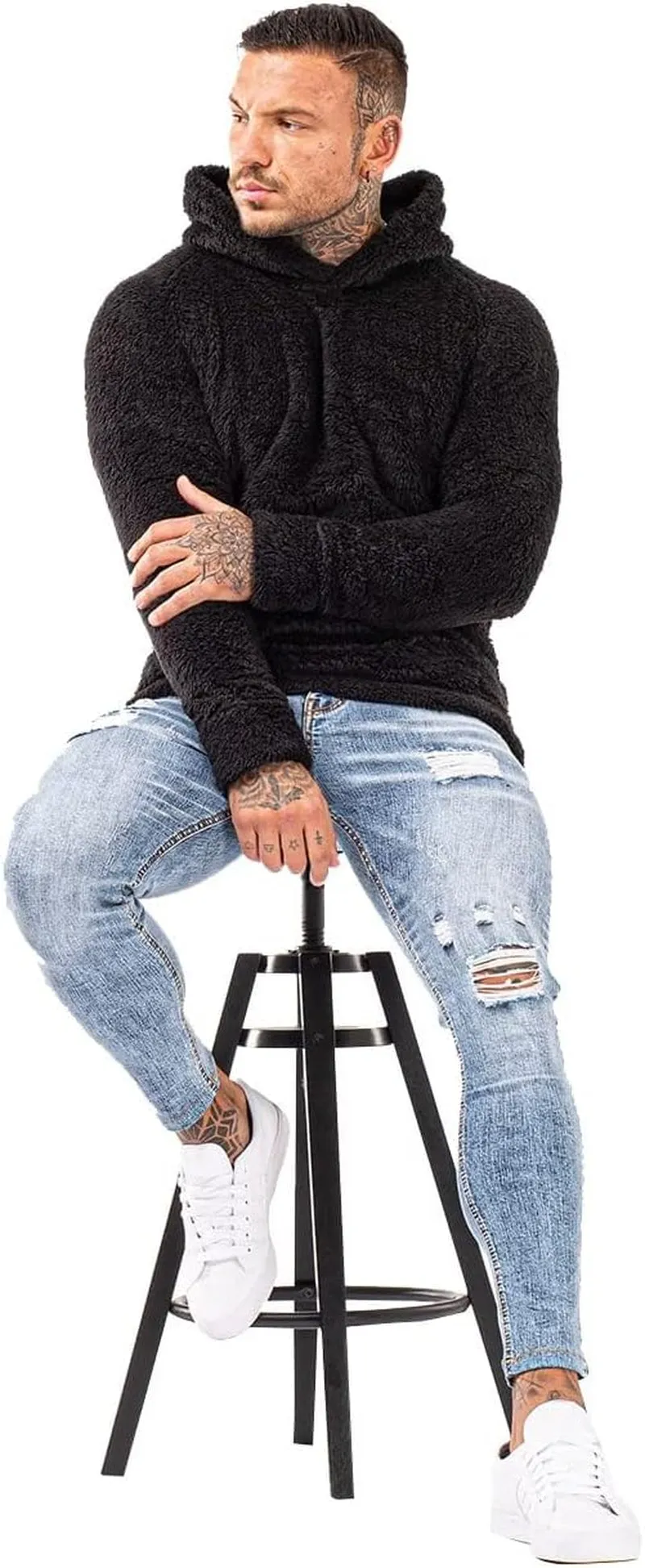 Men'S Fuzzy Sherpa Sweatshirt Fashion Pullover Fleece Hoodies