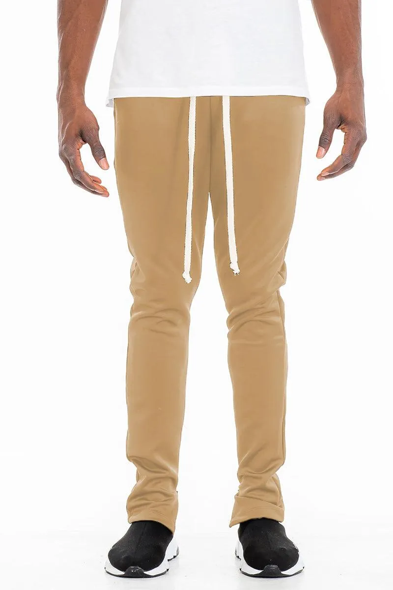 Mens Solid Tan Track Pants Slim Fit