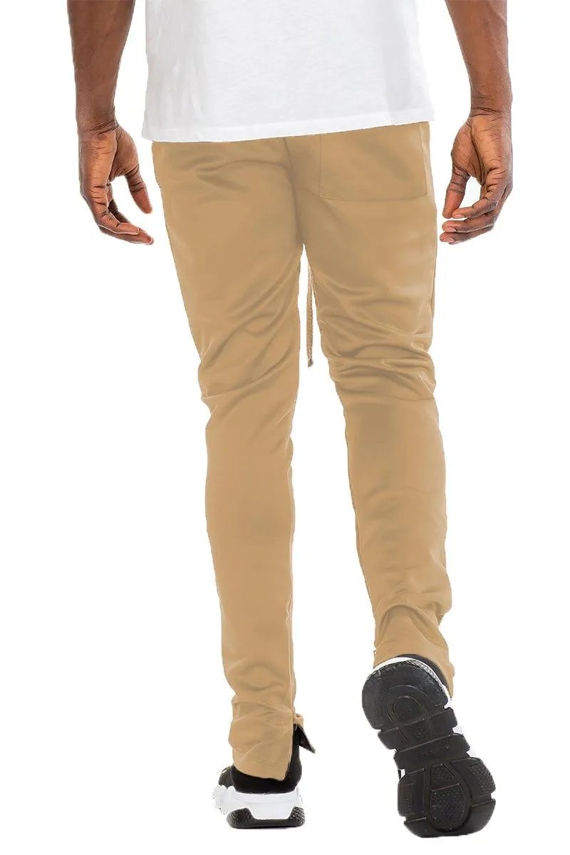 Mens Solid Tan Track Pants Slim Fit