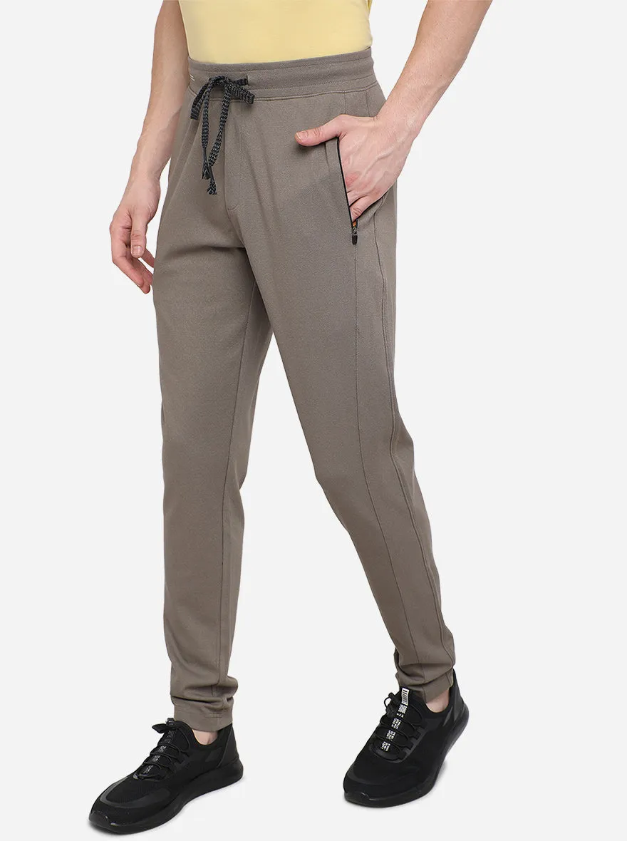 Olive Grey Solid Slim Fit Track Pants | JadeBlue