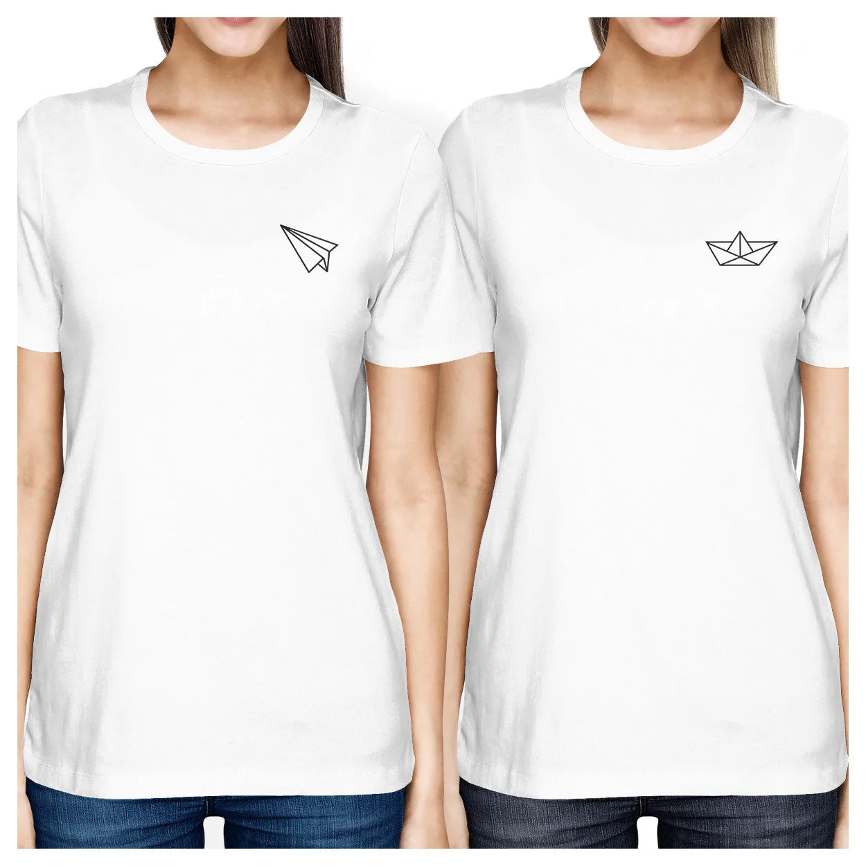 Origami Plane And Boat BFF Matching White Shirts