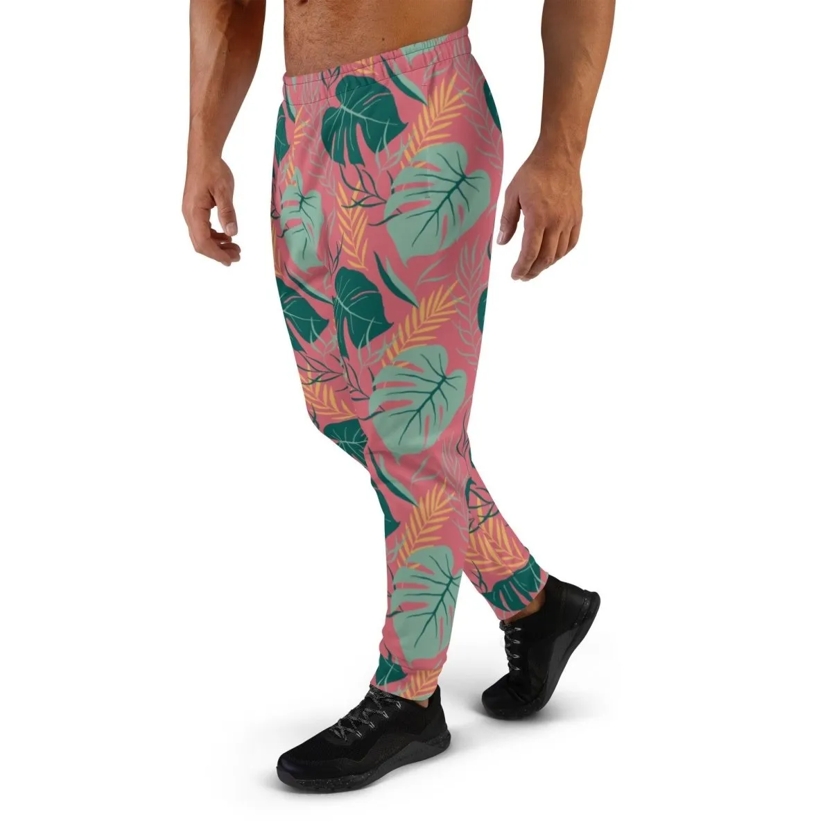 Pink Tropical Leaves Men's Street Joggers