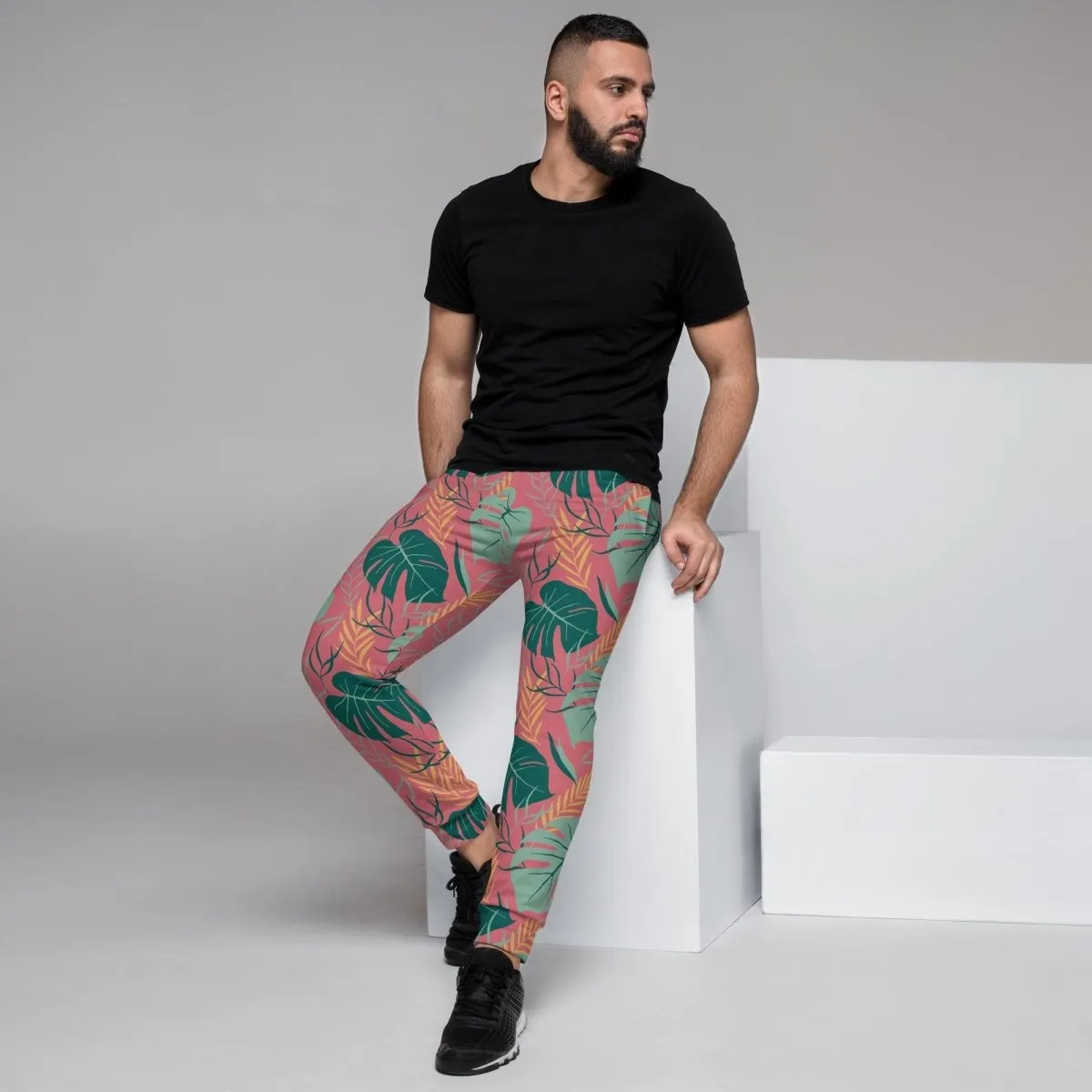 Pink Tropical Leaves Men's Street Joggers