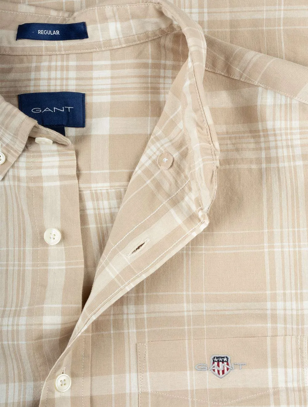 Regular Cotton Linen Check Shirt Dry Sand