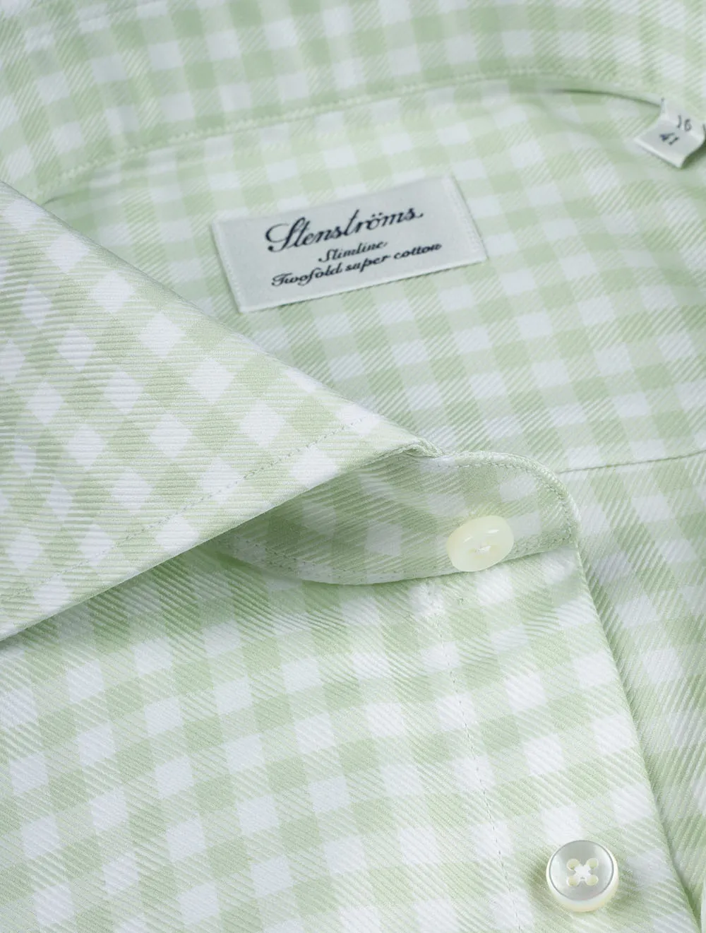 Sage Check Cotton Slimline Shirt