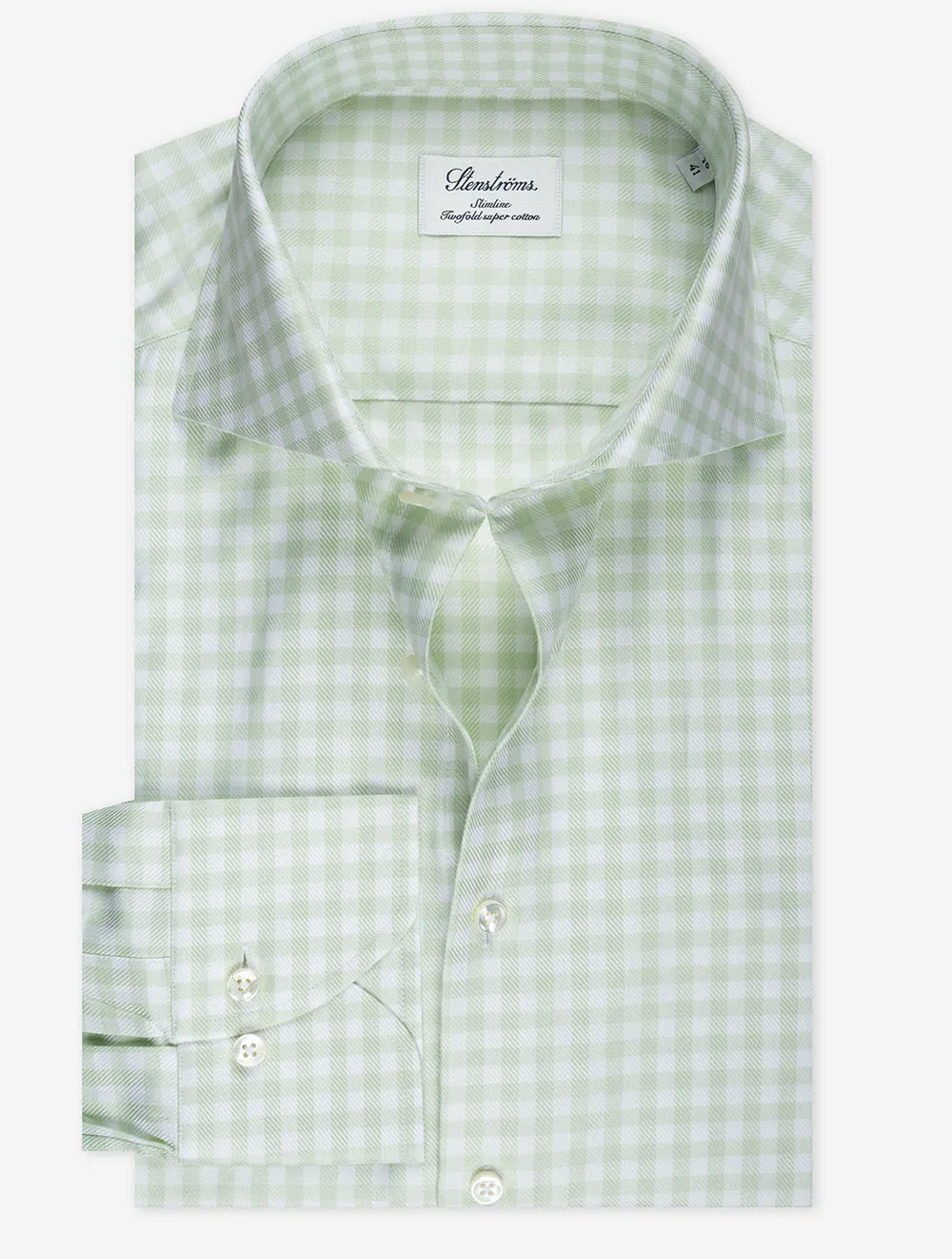 Sage Check Cotton Slimline Shirt