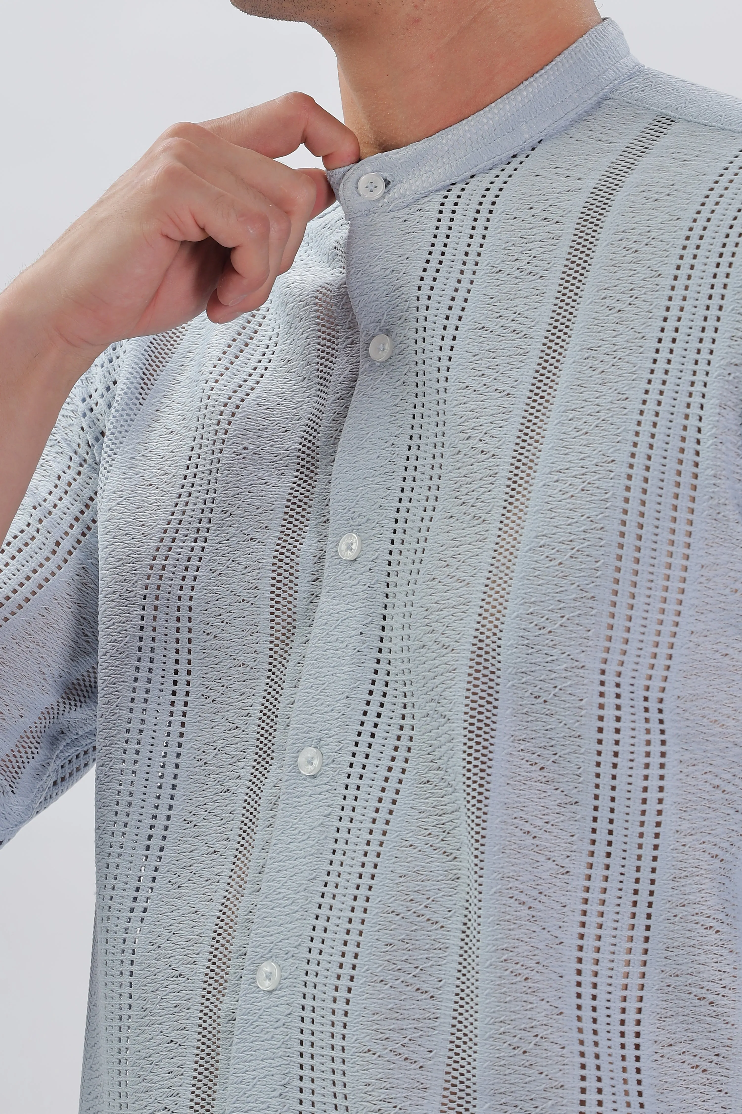 Sky Blue Jacquard Knit Shirt