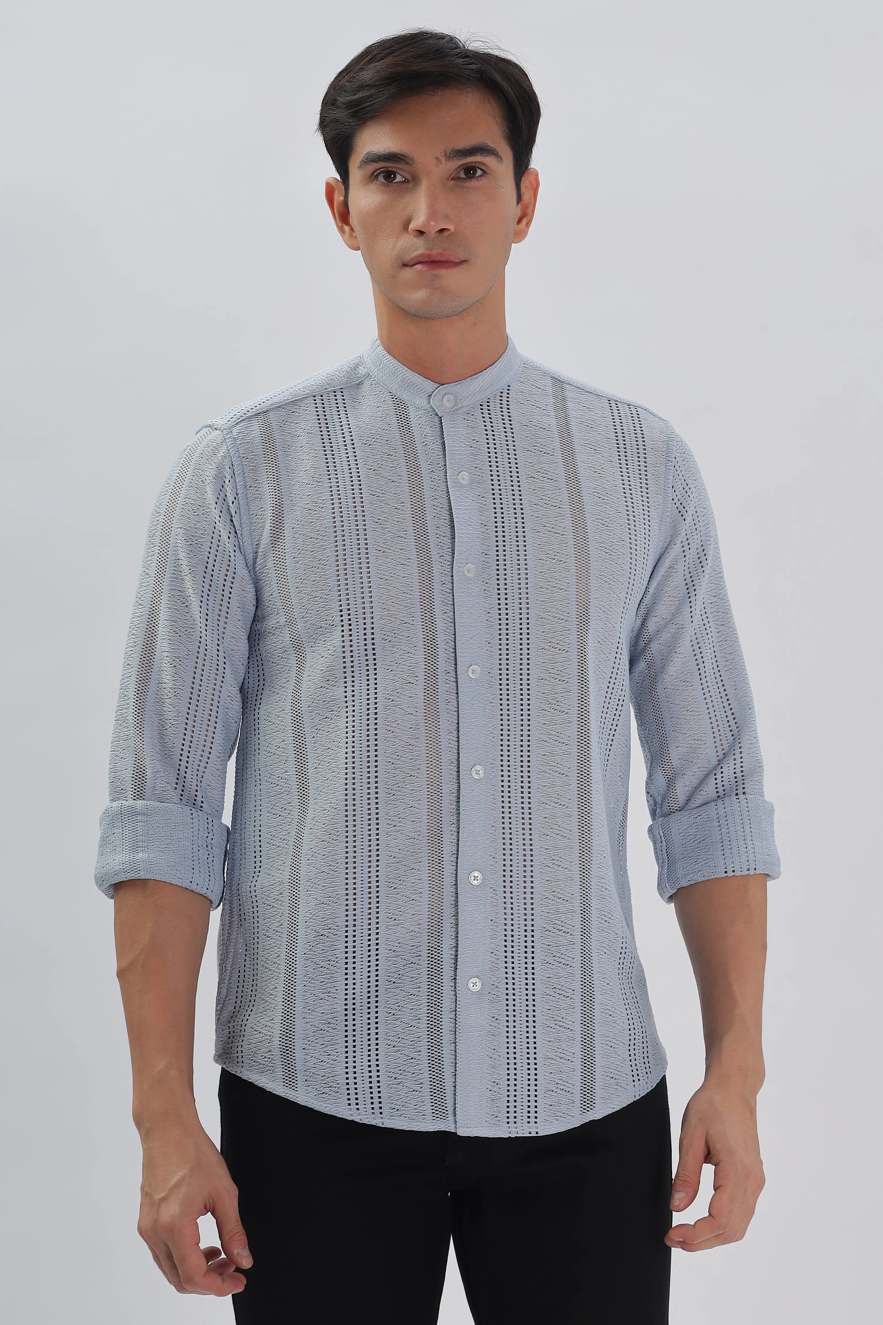 Sky Blue Jacquard Knit Shirt