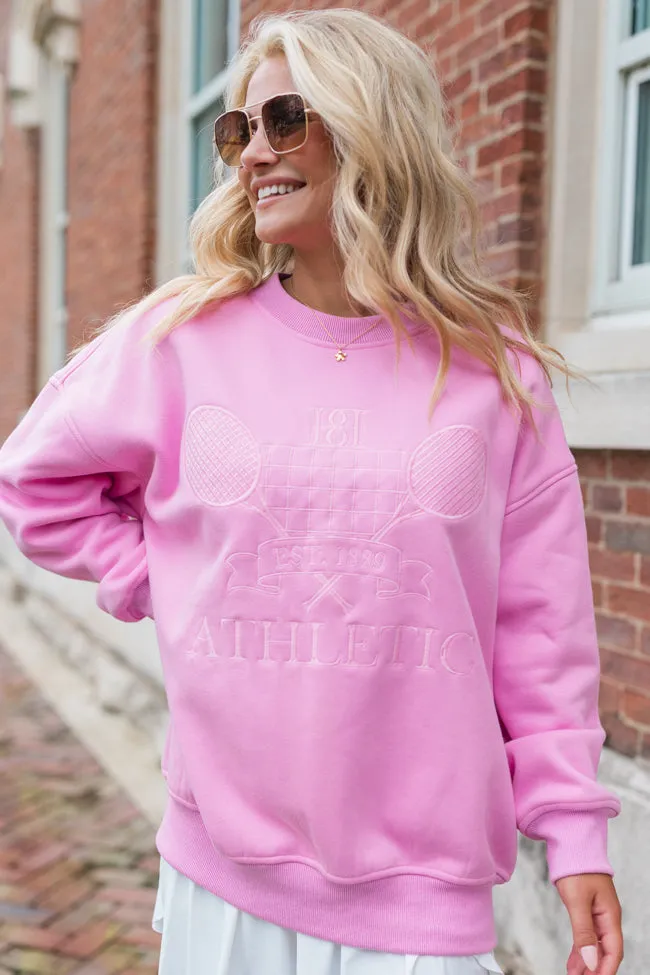 Sporty Chic Pink Oversized Embroidered Sweatshirt FINAL SALE